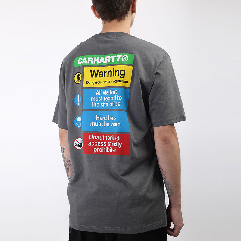 мужская серая футболка Carhartt WIP S/S Warning T-Shirt I028488-husky - цена, описание, фото 4